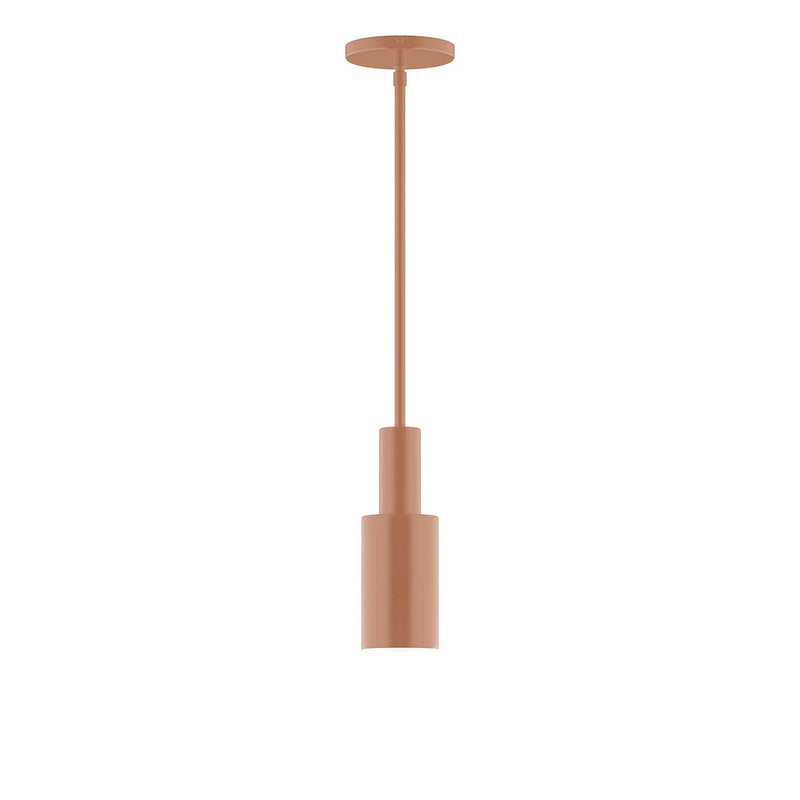 Terracotta stem-hung pendant light with cylindrical shade and ceiling canopy