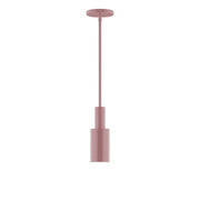 Mauve stem-hung pendant light with cylindrical shade and matching canopy