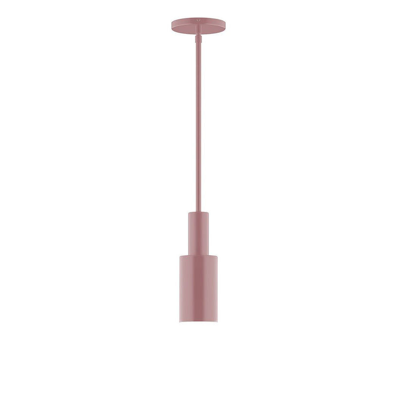 Mauve stem-hung pendant light with cylindrical shade and matching canopy