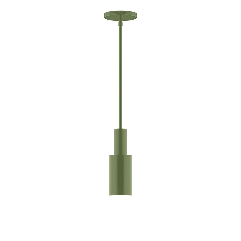 Fern green stem-hung pendant with cylindrical shade and ceiling canopy