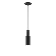 Black LED stem hung pendant with round canopy and cylindrical shade