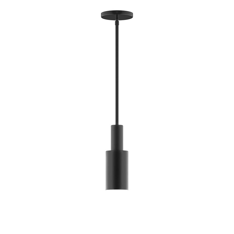 Black LED stem hung pendant with round canopy and cylindrical shade