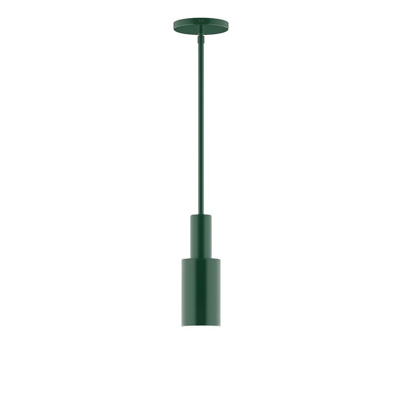 Forest green LED stem-hung pendant with round canopy and cylindrical shade