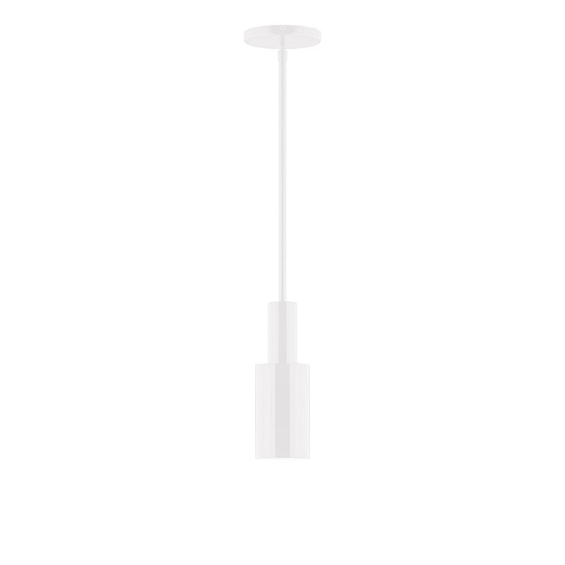 White stem-hung pendant light with rectangular canopy and cylindrical diffuser