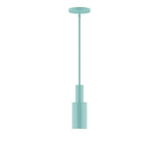 Sea green LED stem-hung pendant with round canopy and cylindrical shade