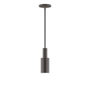 Architectural bronze stem-hung pendant with cylindrical diffuser and round canopy