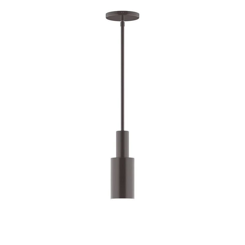 Architectural bronze stem-hung pendant with cylindrical diffuser and round canopy