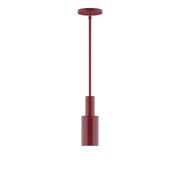Barn red LED stem pendant with cylindrical shade and round ceiling canopy