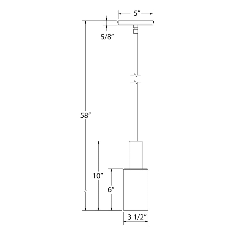 Stem-hung pendant dimensions: 10 in shade, 58 in drop, 3 1/2 in base
