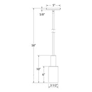 LED stem pendant dimensions: 58 in drop, 3 1/2 in shade, 5 in bar