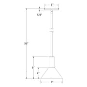 Cream stem-hung pendant dimensions: 5/8" top, 8" shade, 56" overall length