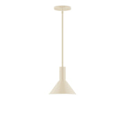 Cream stem-hung pendant with bell-shaped shade and round canopy