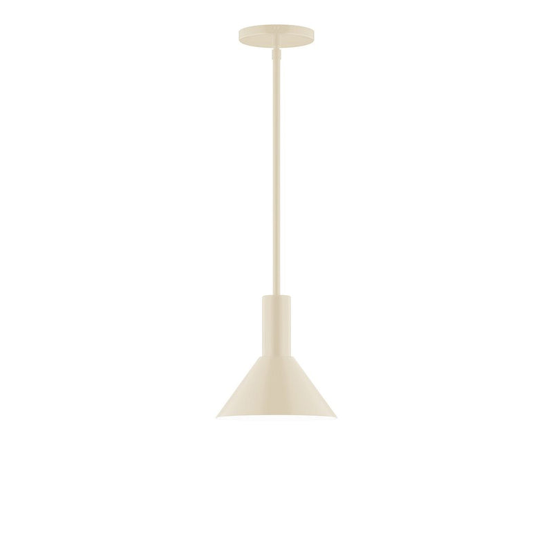 Cream stem-hung pendant with bell-shaped shade and round canopy