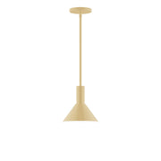 Ivory stem-hung pendant light with bell shade and round ceiling canopy