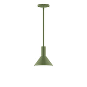Fern green stem-hung pendant light with bell shade and straight canopy