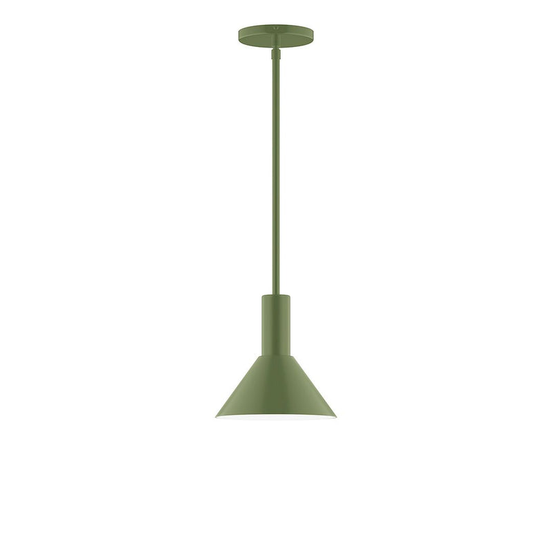 Fern green stem-hung pendant light with bell shade and straight canopy
