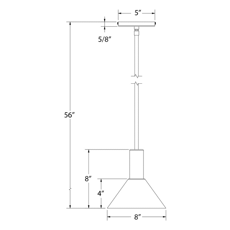 White stem-hung pendant dimensions: 8 in shade, 8 in base, 56 in overall height