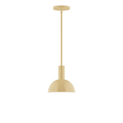 Ivory LED stem hung pendant light with rounded dome shade and straight stem.