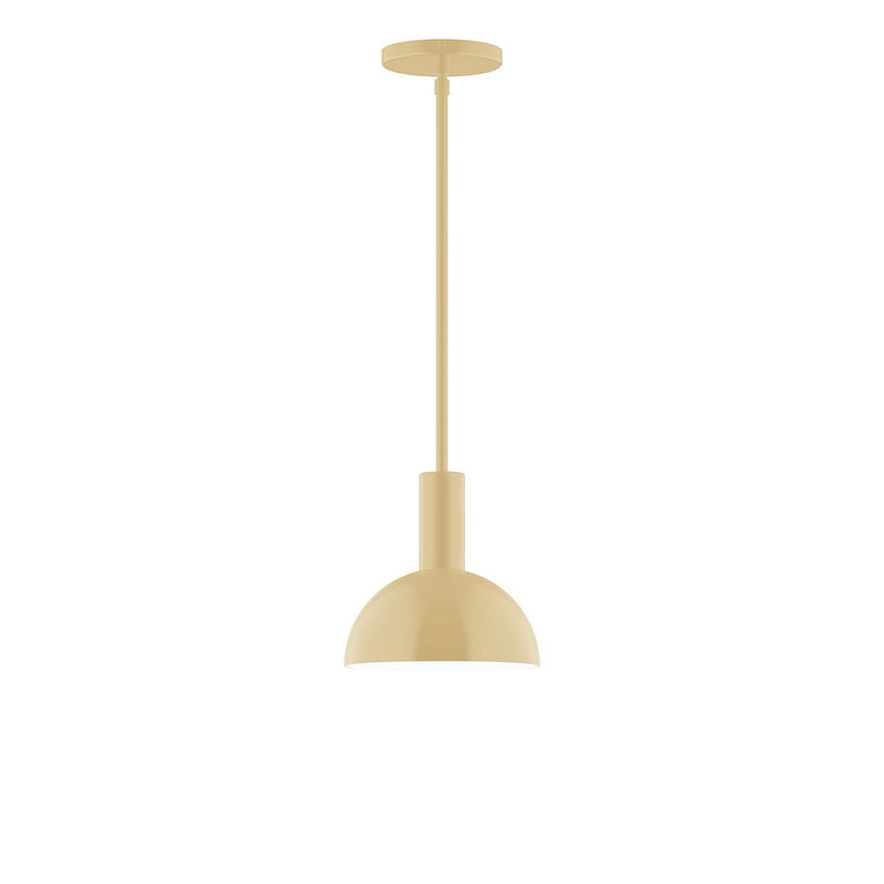 Ivory LED stem hung pendant light with rounded dome shade and straight stem.