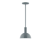 Slate gray stem-hung pendant with dome shade and ceiling canopy