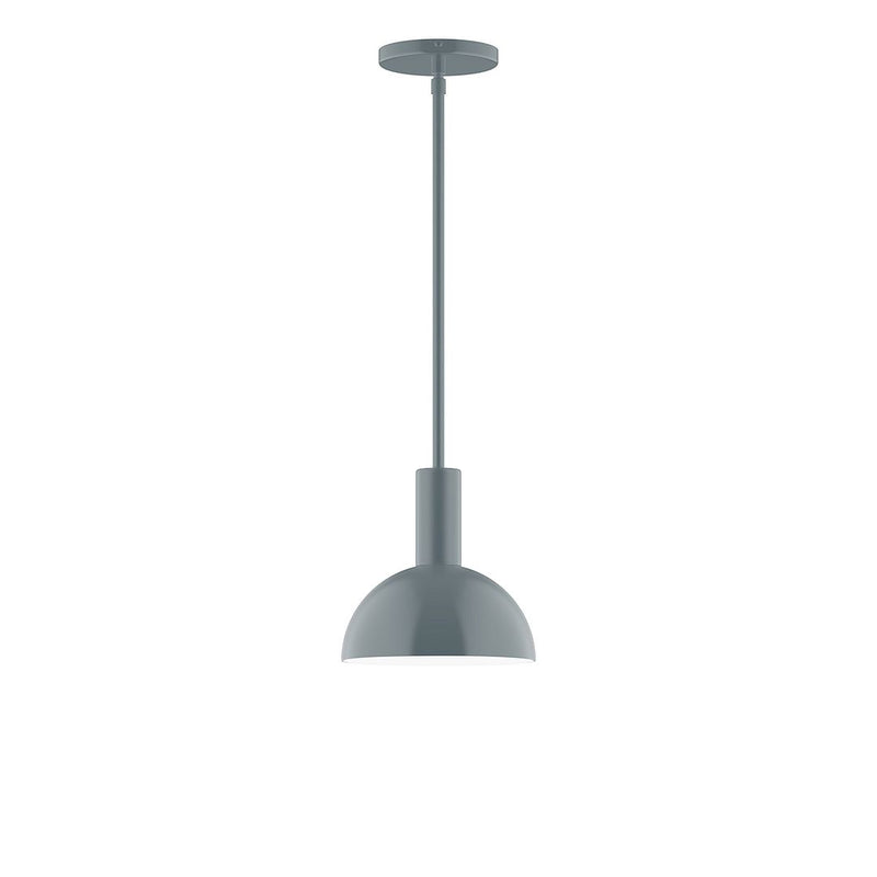 Slate gray stem-hung pendant with dome shade and ceiling canopy