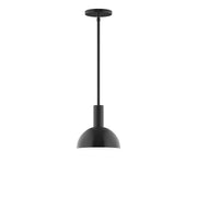 Black LED stem-hung pendant with dome shade and ceiling canopy