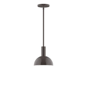 Stem-hung pendant light with architectural bronze dome shade and vertical stem