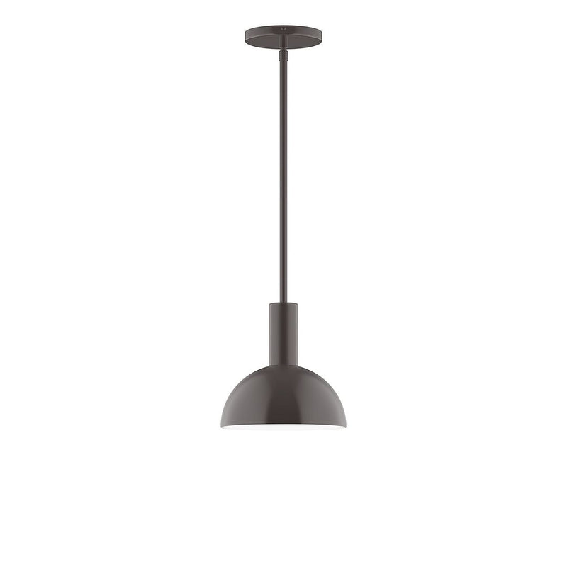 Stem-hung pendant light with architectural bronze dome shade and vertical stem