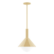 Ivory stem-hung pendant with bell shade and frosted glass globe