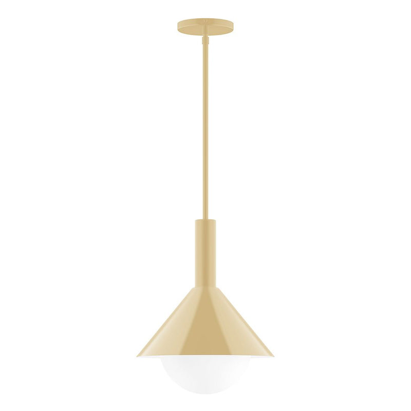 Ivory stem-hung pendant with bell shade and frosted glass globe