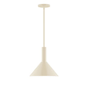 Cream stem-hung pendant light with bell shade and straight downrod