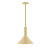 Ivory stem-hung pendant light with bell shade and ceiling canopy