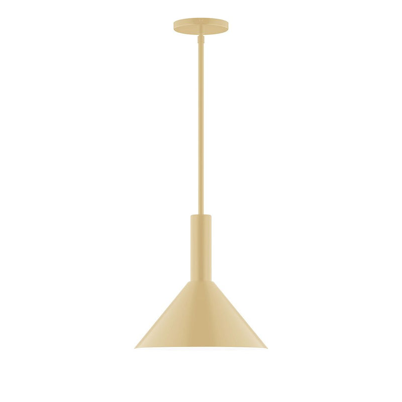 Ivory stem-hung pendant light with bell shade and ceiling canopy