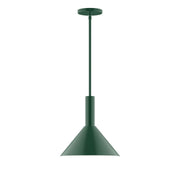 Forest green stem-hung pendant lamp with conical shade and straight canopy