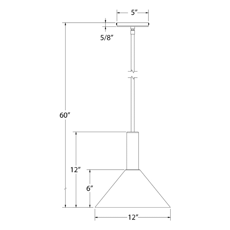 White stem-hung pendant dimensions: 12 in shade width, 60 in overall height