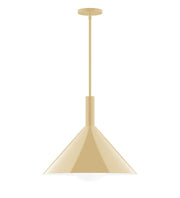 Ivory stem-hung pendant light with conical shade and glass globe diffuser