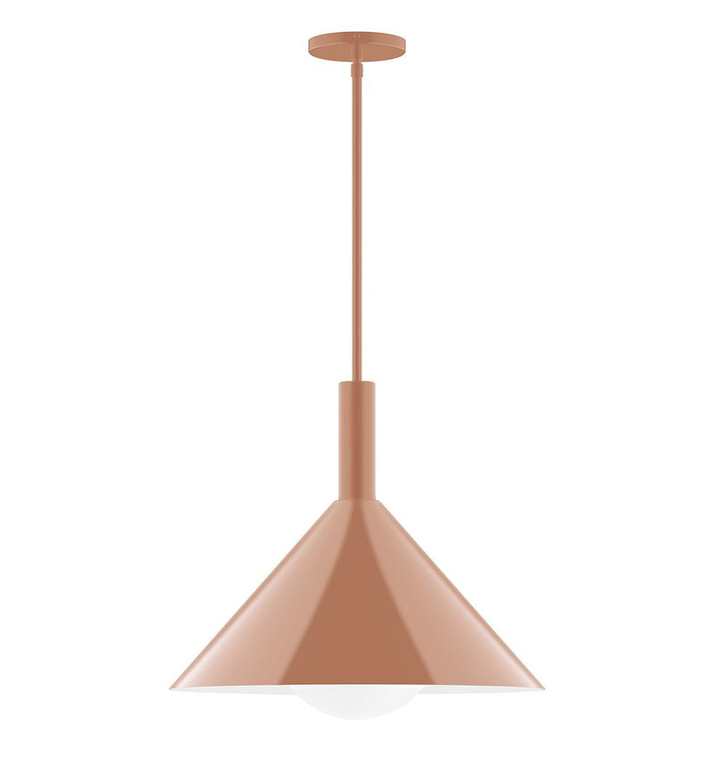 Terracotta stem-hung pendant with flared bell shade and round ceiling canopy