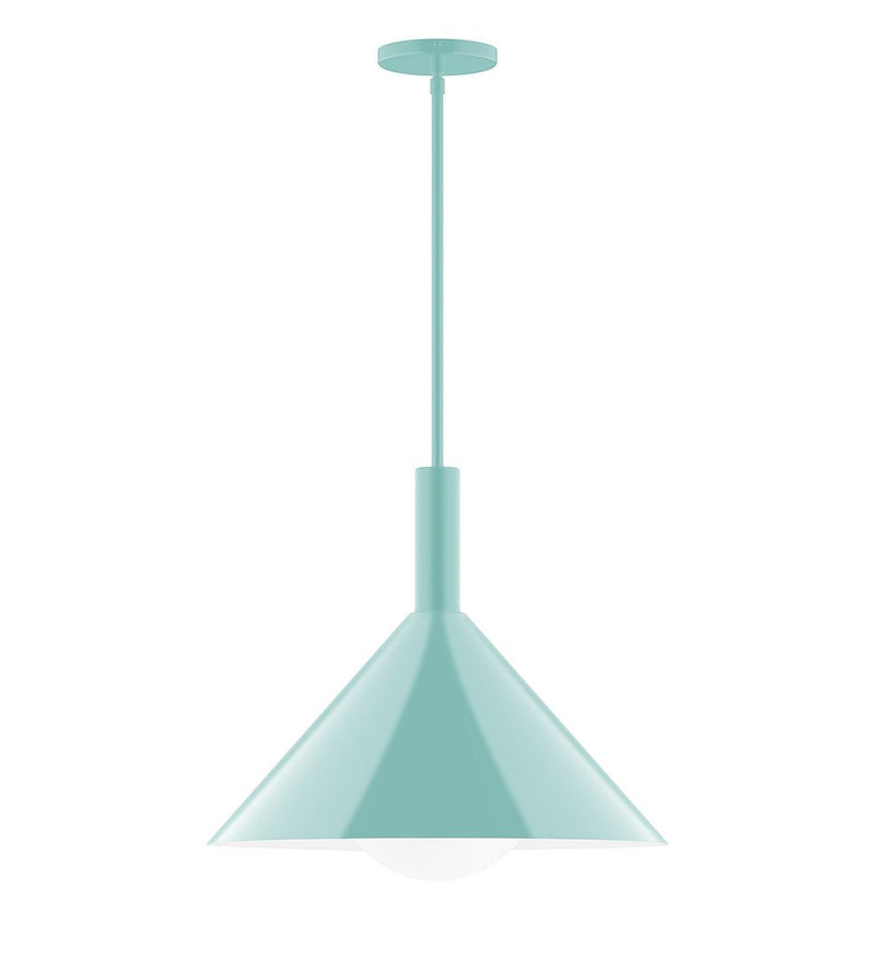 Sea green stem-hung pendant with round canopy and flared glass shade