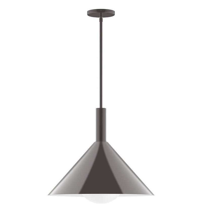 Bronze stem-hung pendant with frosted glass globe shade and round canopy