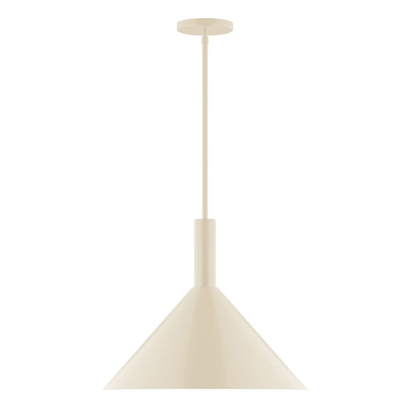 Cream stem-hung LED pendant with bell-shaped shade and central rod.