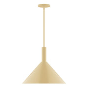 Ivory LED stem-hung pendant with conical shade and round ceiling canopy