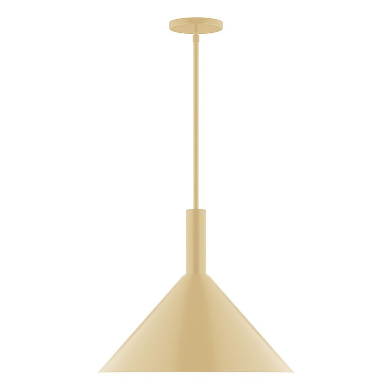 Ivory LED stem-hung pendant with conical shade and round ceiling canopy