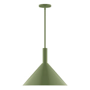 Fern green stem-hung LED pendant with bell-shaped shade and round ceiling canopy