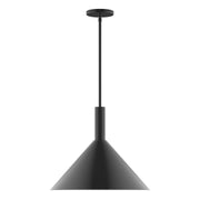 Black LED stem-hung pendant light with bell-shaped shade