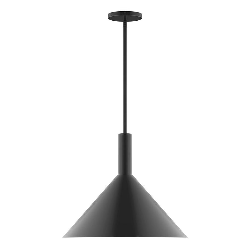 Black LED stem-hung pendant light with bell-shaped shade