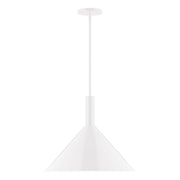White LED stem-hung pendant with bell shade and round ceiling canopy