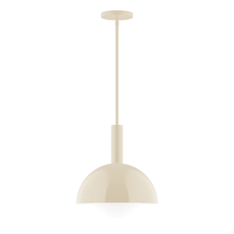 Cream stem-hung pendant light with frosted glass globe shade