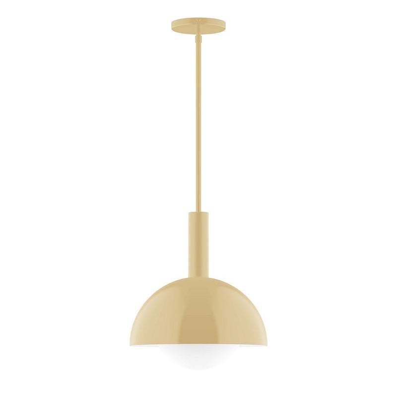 Ivory stem-hung pendant light with frosted glass globe shade