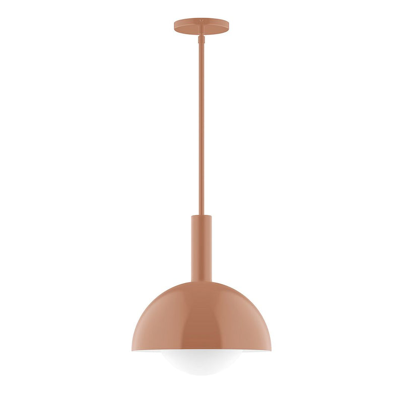 Terracotta glass globe stem pendant with ceiling canopy and metal stem