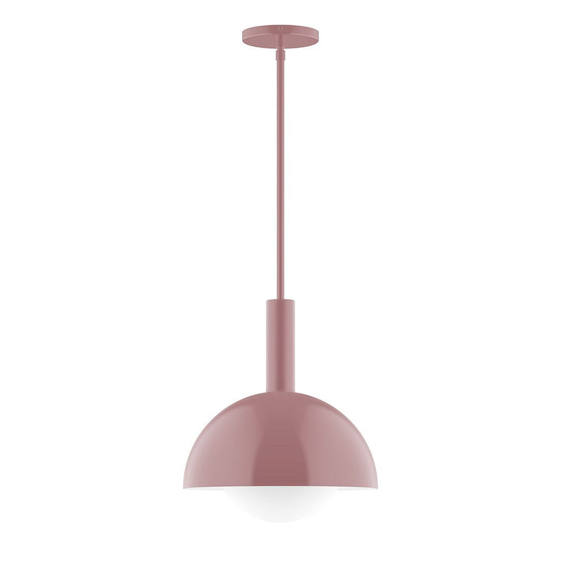 Mauve stem-hung pendant with frosted glass globe and round canopy